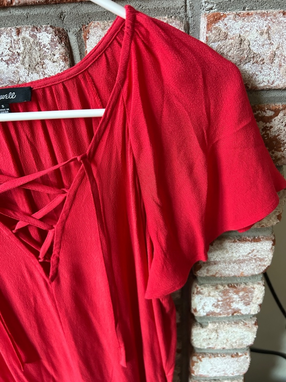 NWOT Madewell Red Lace-Up Flutter Sleeve Mini Dress lightweight Women’s Size S - Picture 4 of 7